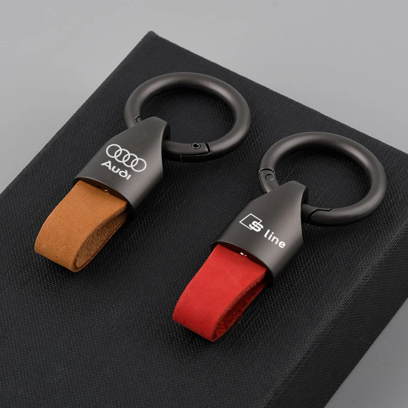 Luxury Men Women Leather/Metal Key Chain Fashion Keychain Key Ring Holder For Audi RS Sline Quattro A4 B8 B6 B7 B9 A3 8P 8V 8L 