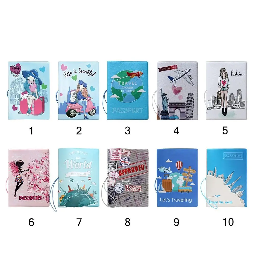 Cartoon Girl Passport Cover PU World Traveling Certificate Protective Sheath Multi-function Protection Card Package Bag Unisex