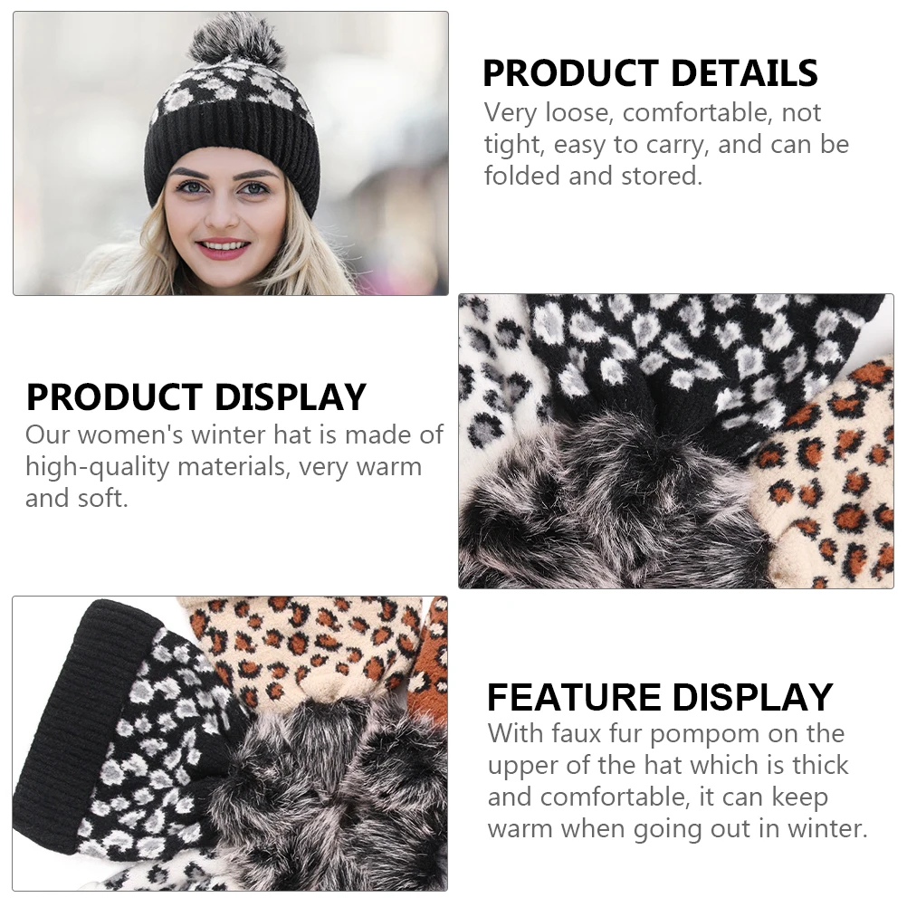 

Warm Knitted Hat Wool Hats for Women Beanie Leopard Caps Printing ry Yarn Child
