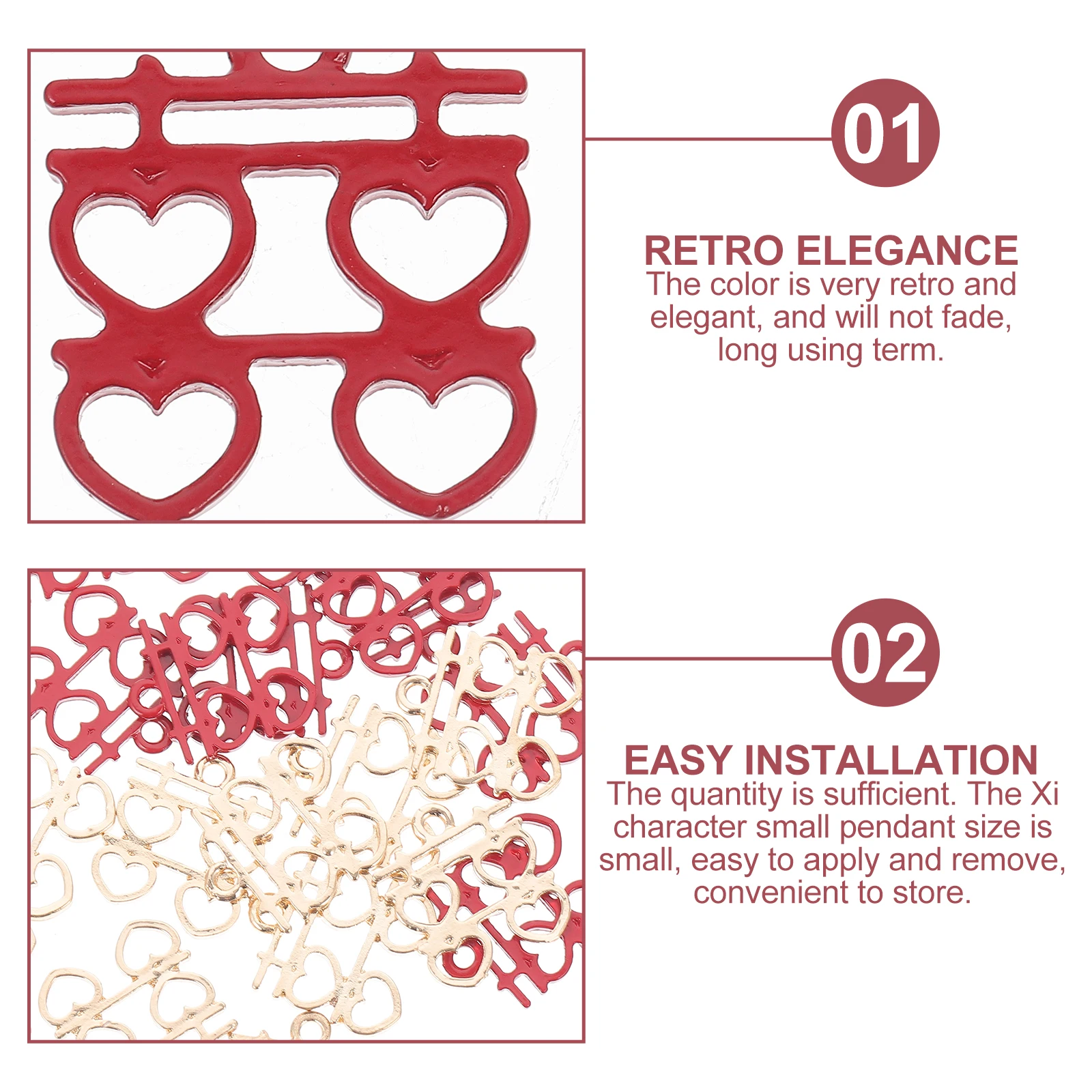 

60 Pcs Double Happiness Pendant Wedding Decor Supplies Alloy DIY Hanging nament Bracelet Charm Craftsmanship