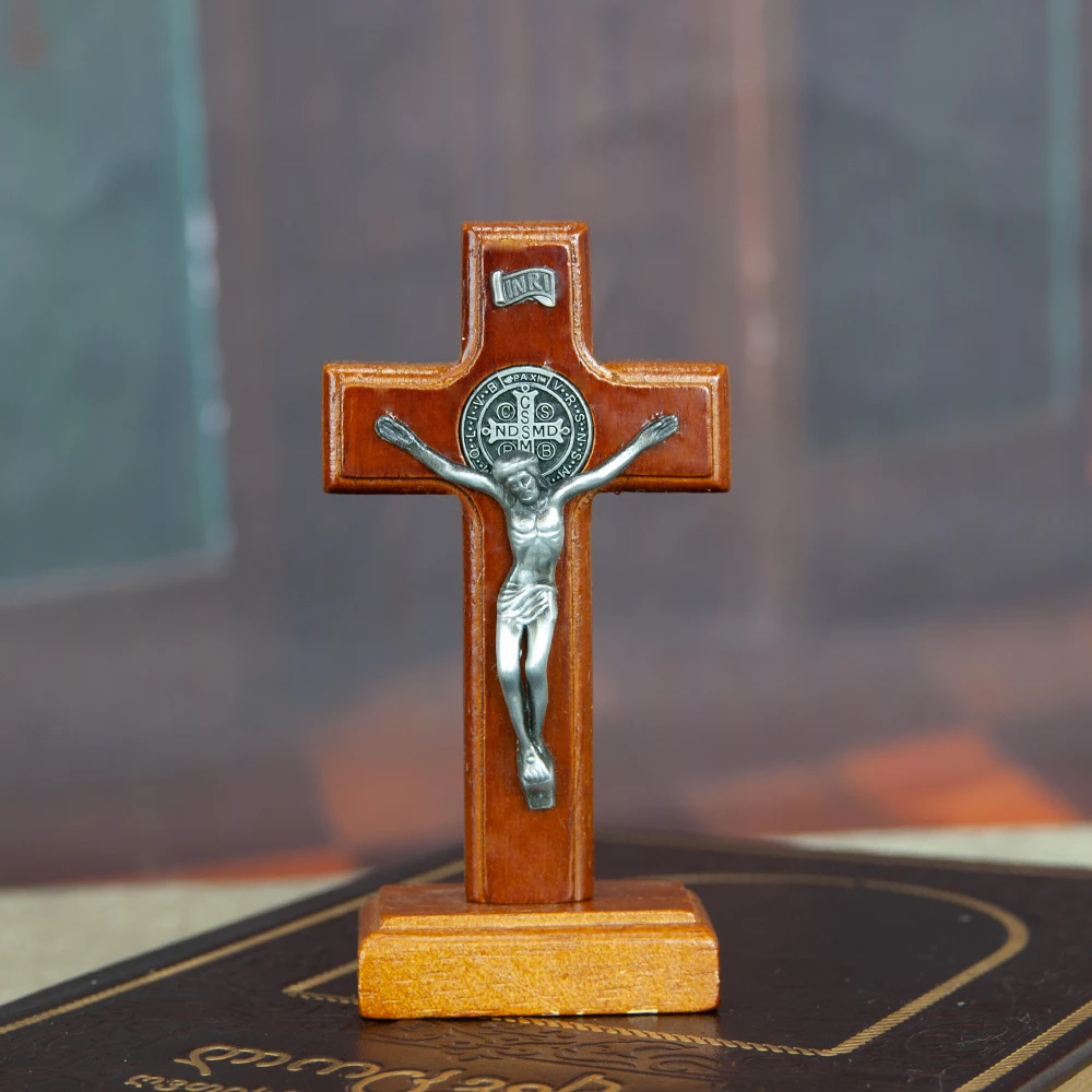 Ht christliches Holzkreuz katholisches dekoratives Kreuz braun kleines großes Gebets kreuz Religion Geschenk kreuz mit Ständer