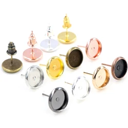6mm 8mm 10mm 12mm 50pcs/Lot 8 Colors Plated Stainless Iron Earring Studs(with Ear plug) Base,Fit 6-12mm Glass Cabochons