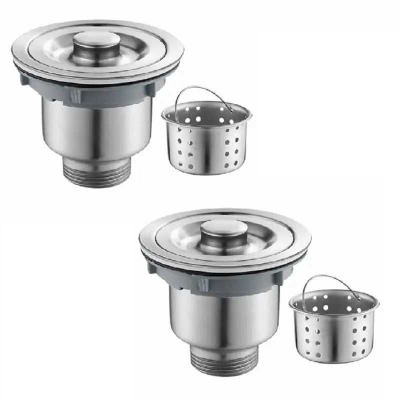 

B52C Kitchen Sink Drain Set 2 Sets Stainless Steel Vegetable Sink Drain Pipe Anti Odor Kitchen Sink Set