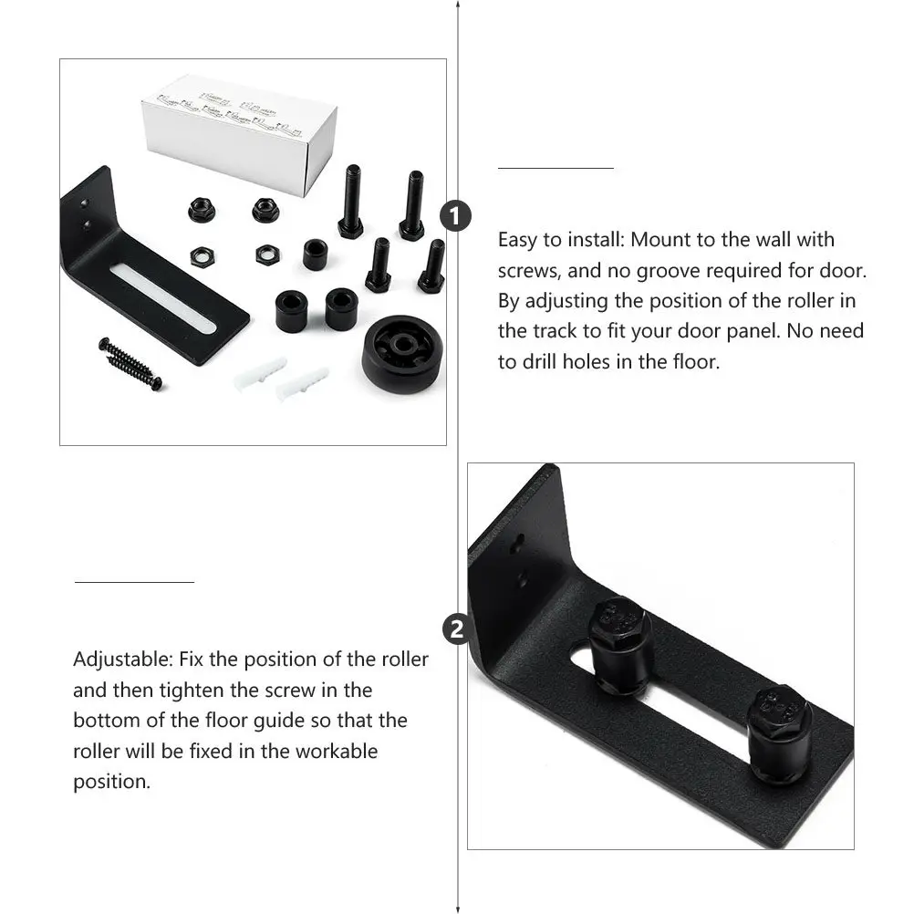 

8 in 1 Steel Barn Door Floor Guide Adjustable Stay Roller with Flush Smooth Chamfered Edges Easy Install No Door
