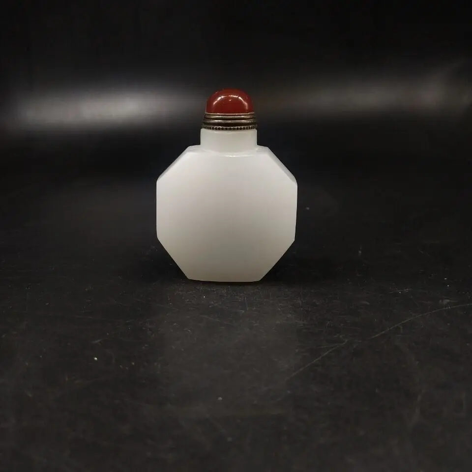 

Old chinese Hand-carved white jade glass snuff bottle Antique Collect gifts