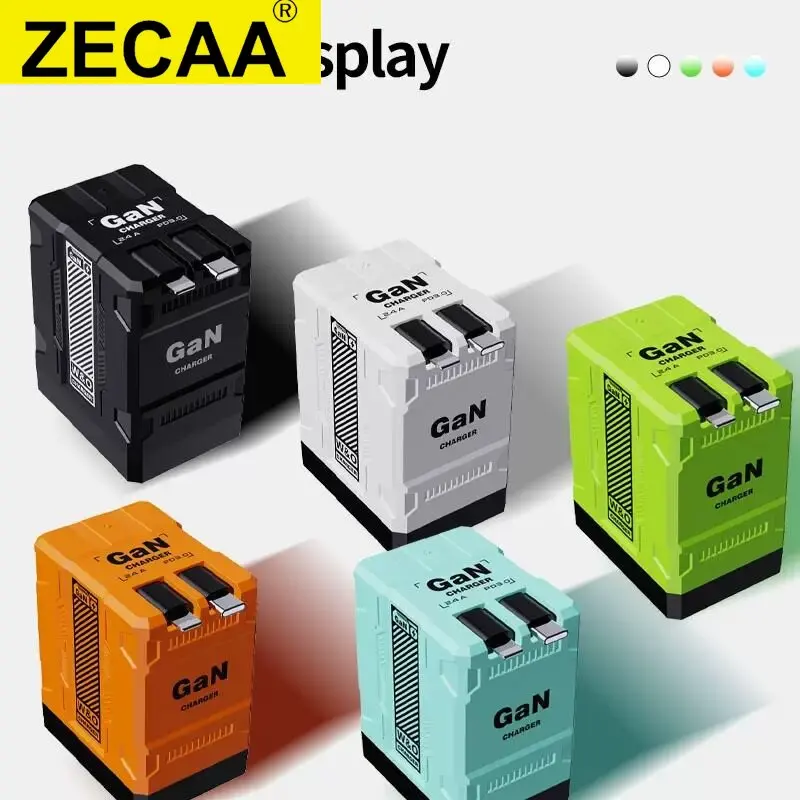 

ZECAA PD20W GaN Charger Super Fast Charger With Retractable Type-C Data Cable And Lightning Cable Flash Charging Charger