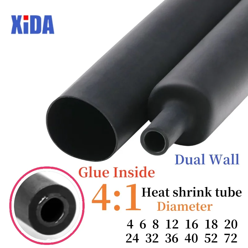 

1 м/5 м 4:1 термоусадочная трубка с клеем термоусадочная трубка с двойными стенками 6 8 12 16 24 40 52 72