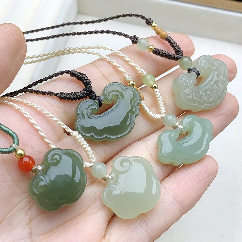 Natural Hetian Jade Ruyi Auspicious Cloud Lock Pendant, Exquisitely Carved Peace Lock, Chinese Style Jade Baby Lock Ornament