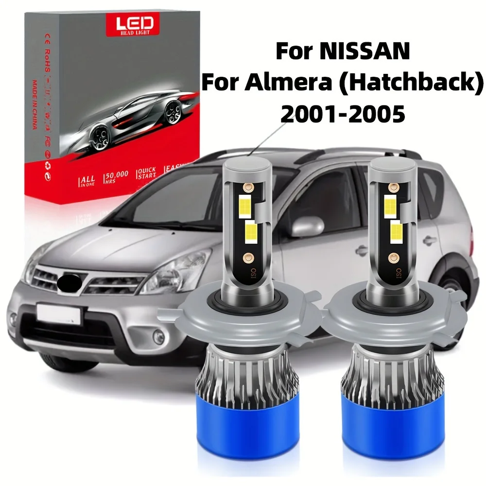 Fit For NISSAN Almera (Hatchback) (2001-2005), 6000K White Hi/Lo Beam Bulbs, Vehicle Parts 300M Exposure Distance With Fan 2pcs