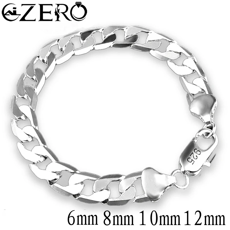 925 Sterling Silver Bracelet Side Lobster Buckle Silver Bracelet 6MM 8MM 10MM 12MM Bracelet Men\'s and Women\'s Jewelry