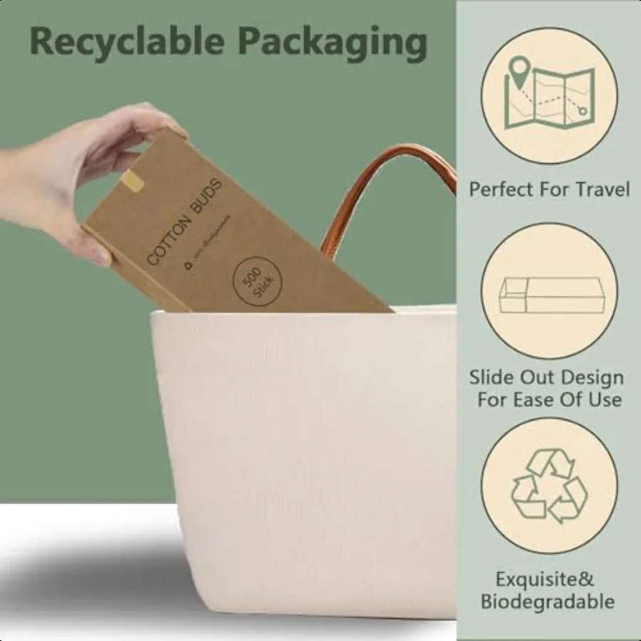 500 CountBamboo hisopos de algodón de doble punta auriculares orgánicos biodegradables multiusos para higiene belleza y reciclaje de Greenn en el hogar