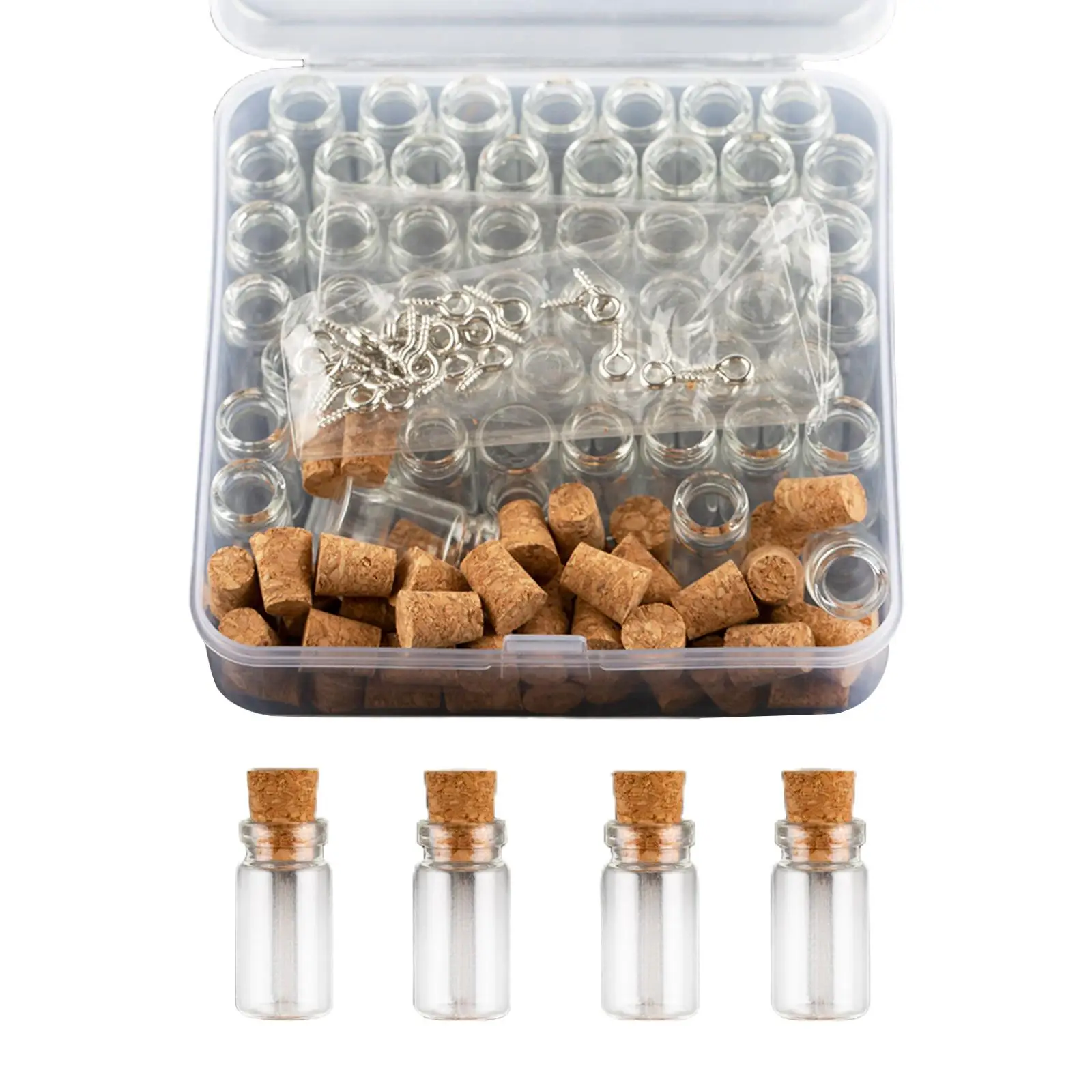 50x Mini Glass Bottles with Cork Stoppers Transparent Container Necklace Pendant