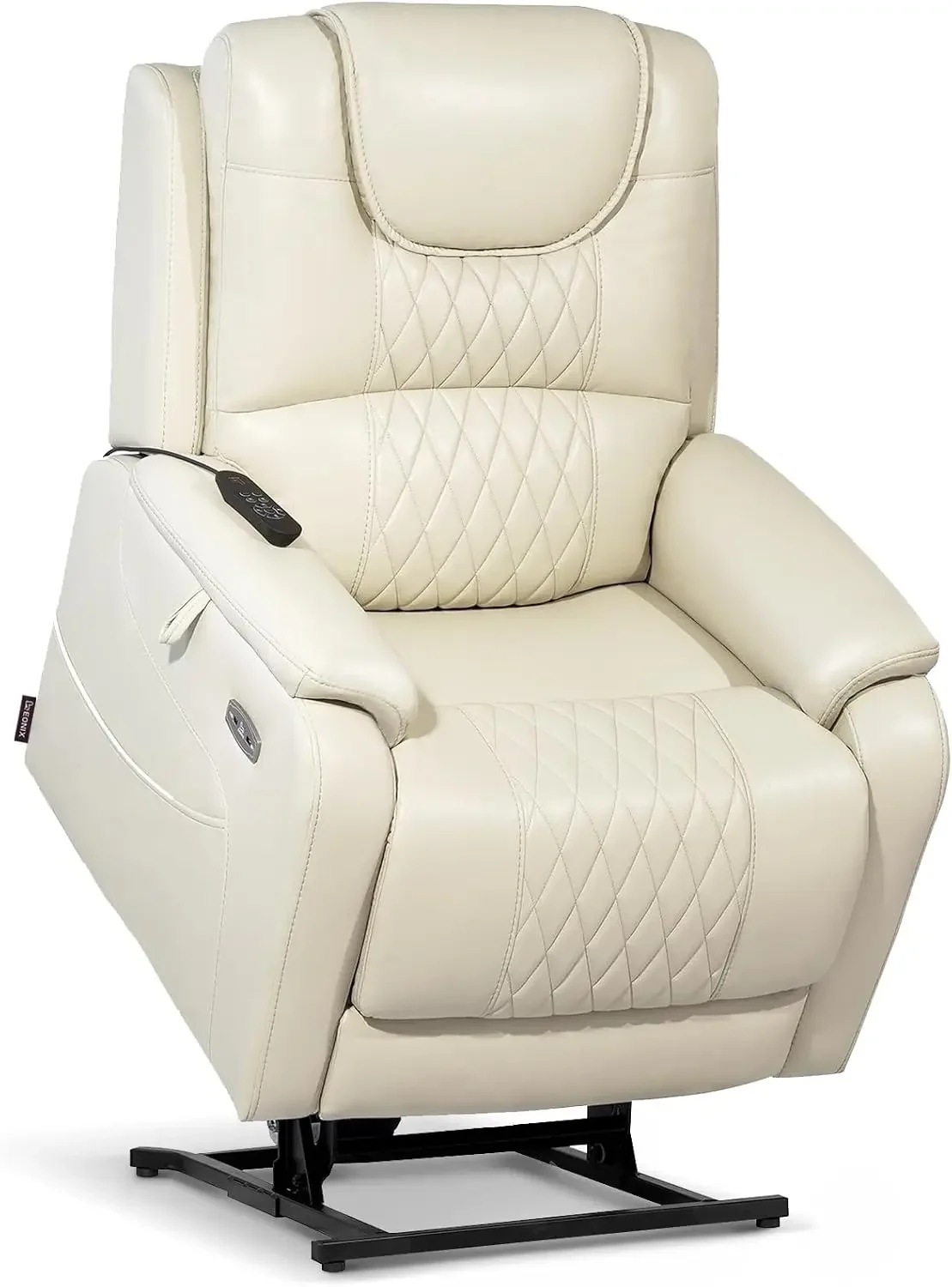 3-Motor Lay Flat Power Lift Recliner Chair with Massage, Cream White | Independent headrest adjustment, extended footrest, 400
