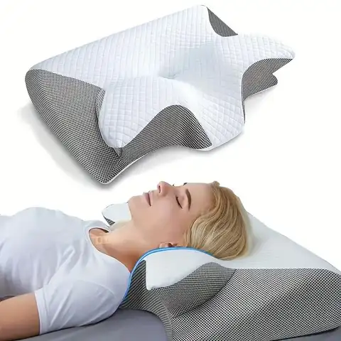 나비 수면 메모리 목 베개, 느린 리바운드 편안한 메모리 폼 수면 베개, 자궁 경부 정형 목 마사지 침대 베개