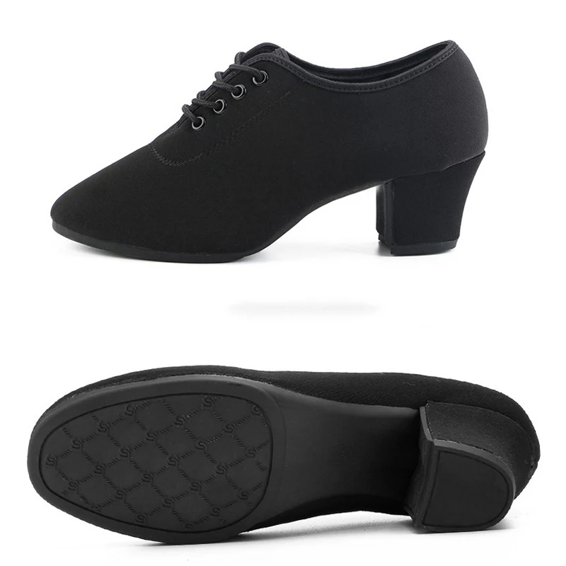 Vrouwen Moderne Dans Schoenen Canvas Latin/Tango/Ballroom Schoenen Rubber/Zachte Zool Lage Hakken Vrouwen dansen Schoenen Zwart