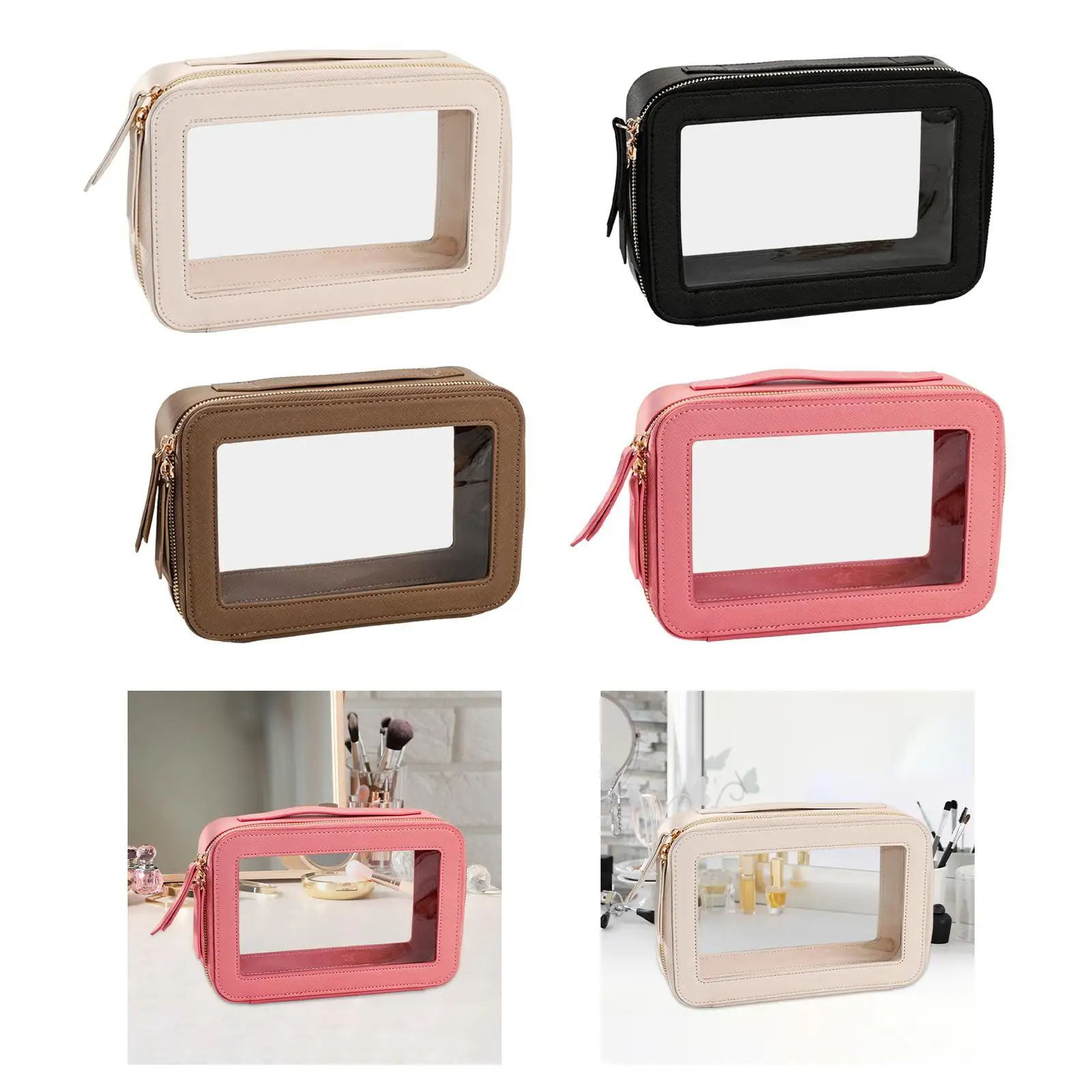 

PU Leather Makeup Bag Clear Makeup Bag Women Girls Gift with Zipper Cosmetic Organizer Travel Cosmetic Bag for Makeup Brushes