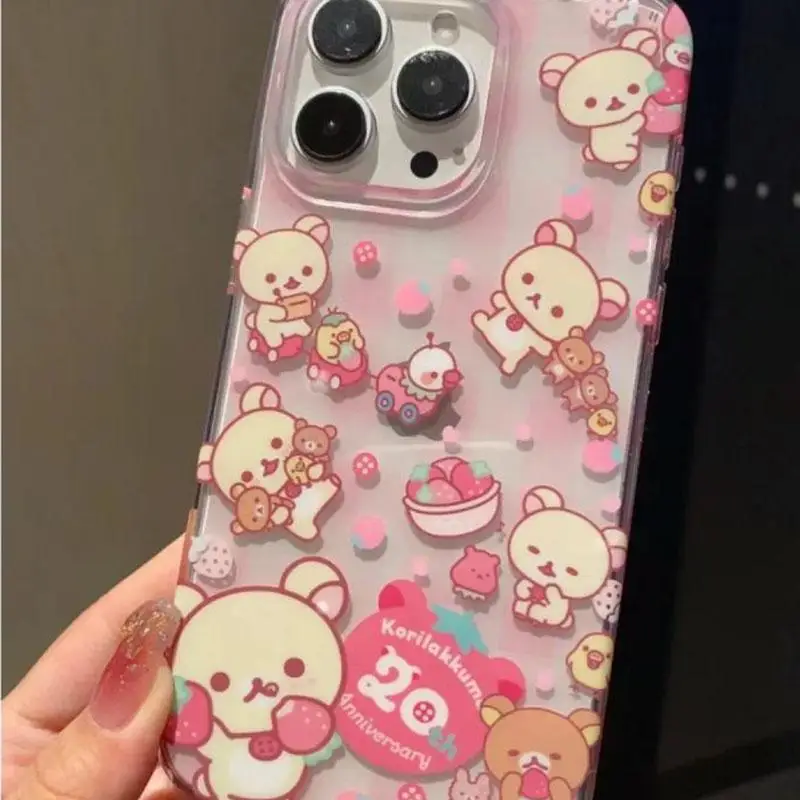 Kawaii Cute Rilakkuma Mobile Phone Shell Iphone15/14/13/12Promax/14/13/12/11Xsmax Soft Shell Anti Fall Gifts Girlfriend Gifts