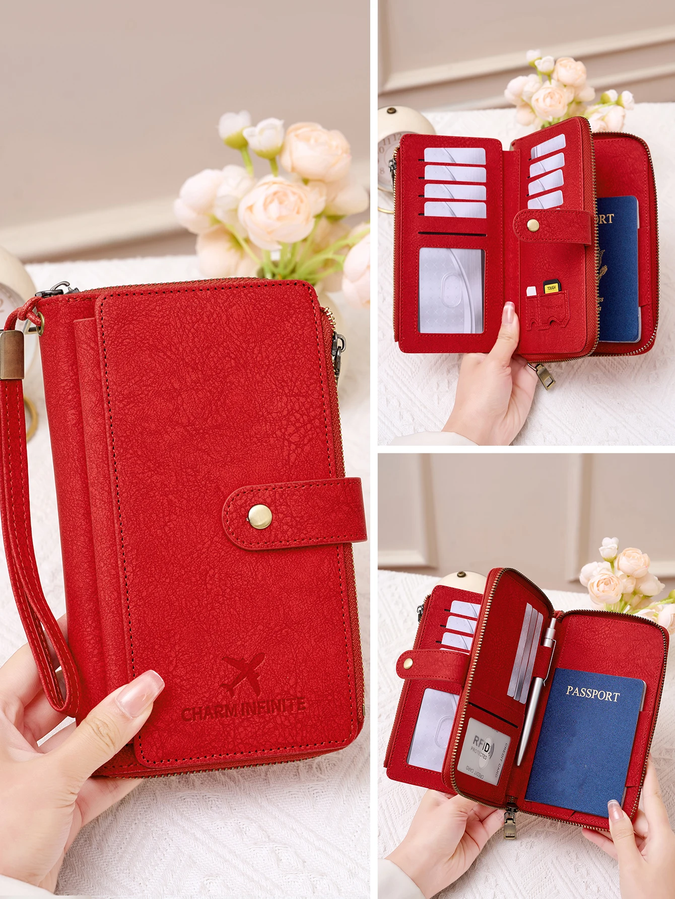 

Portable Travel Passport Wallet for Women Men,Red