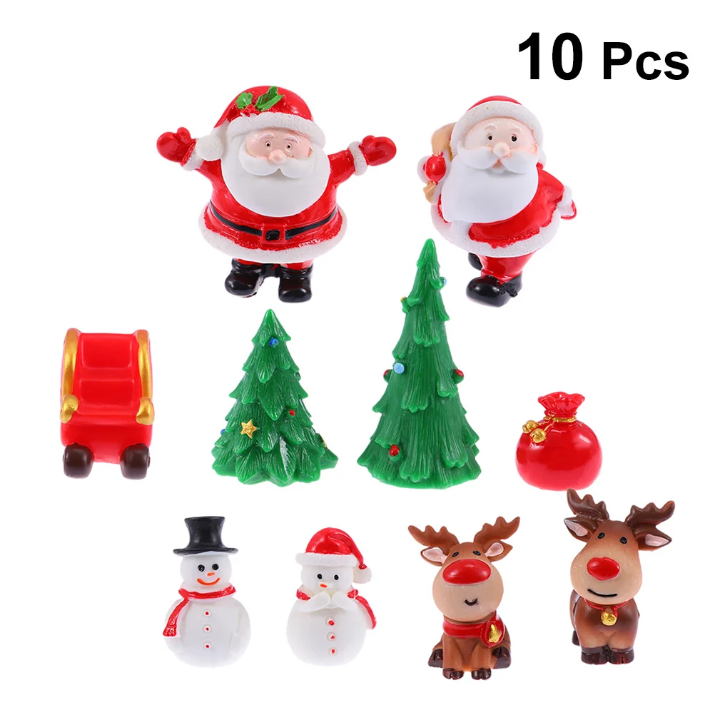 

10Pcs Christmas Snowman Reindeer Resin Crafts Mini Desktop Ornament Xmas Holiday Festive Decor Resin Christmas Ornaments