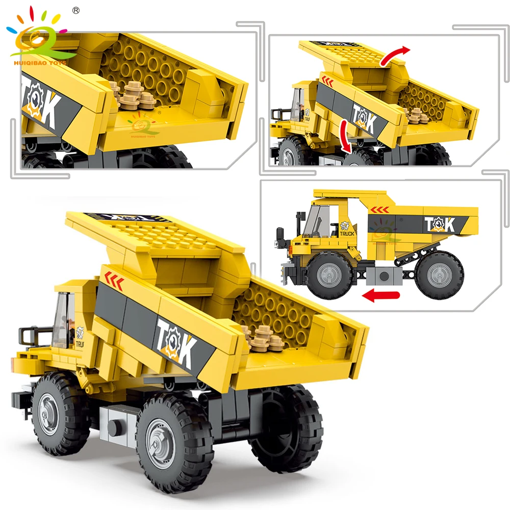 HUIQIBAO TOYS Engineering Truck Building Blocks Bulldozer Dump Truck Car City Construction MOC Bricks Set For Children Kids