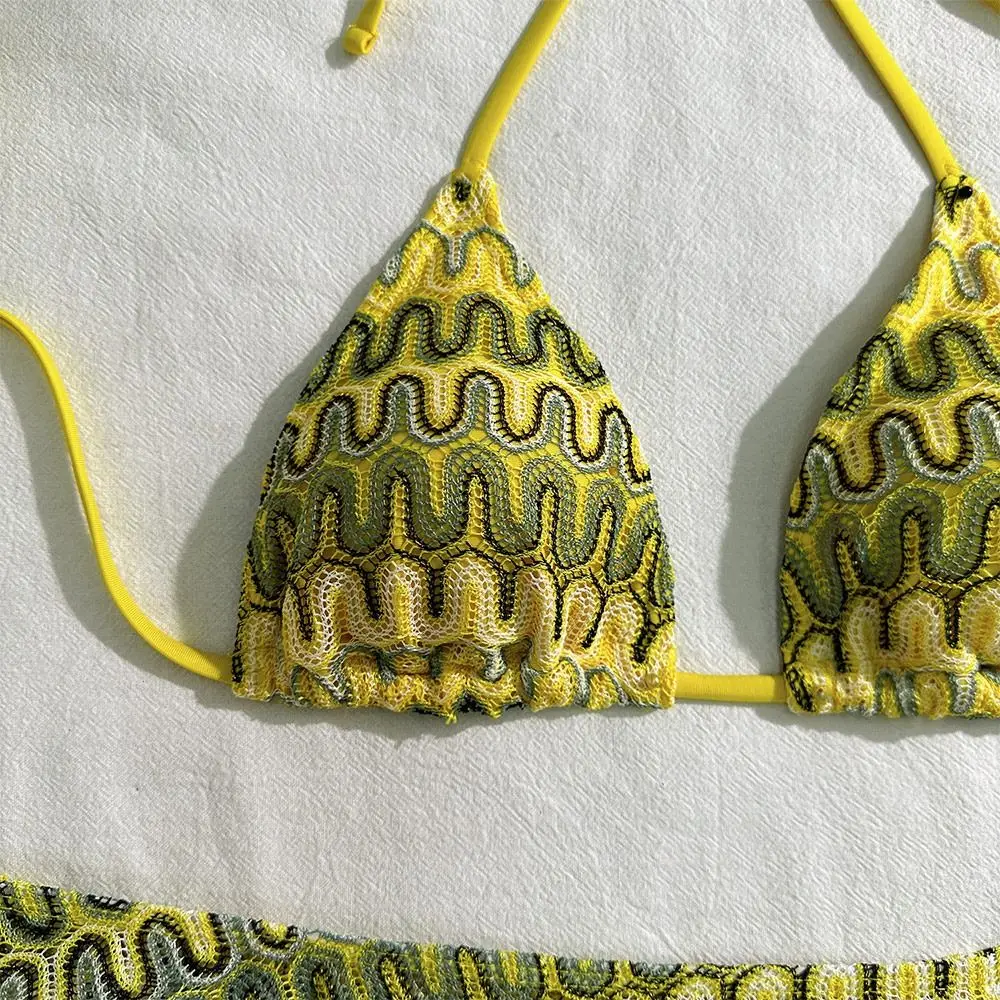 

Комплект из 3 предметов: модный летний пляжный купальник-бикини с лямкой через шею, бразильский крой, повседневный пляжный костюм