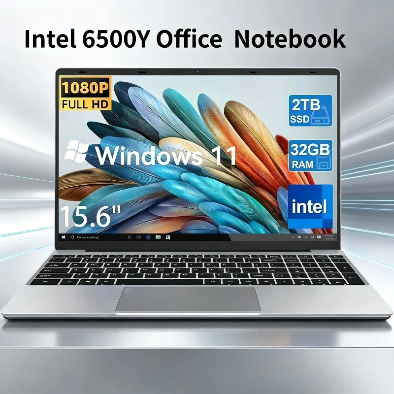 New 15.6 Inch Large-Screen Laptop 32GB RAM 2TB SSD Intel 6500Y Office Notebook 5000mAh Gamer PC with Backlit Fingerprint