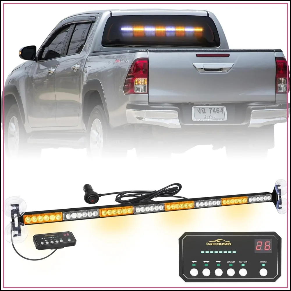 

35 inch Traffic Advisor Light Bar 48 LED Strobe Lights Amber White Emergency Safety Warning Hazard Front/Rear Window Display Controller for Construction Vehicles Tow Trucks Wreckers