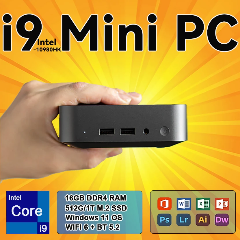 Brand New Mini PC Intel Core i9-10980HK 16GB RAM 1/2TB SSD Bluetooth 5.2 WiFi6 1000M Ethernet Windows 11 Gaming Office PC