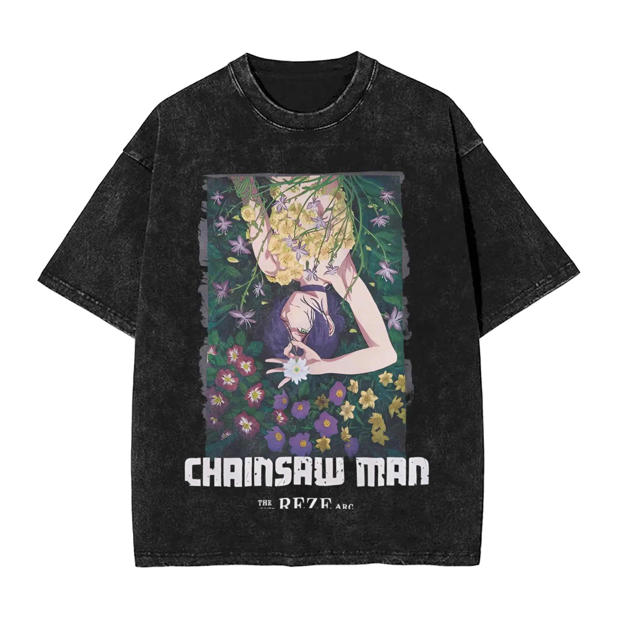 Mens T Shirt Anime Chainsaw Man Washed T Shirts Kobeni Manga Denji Power Reze Summer Tee Shirt Y2K Casual Tops Dropshipping