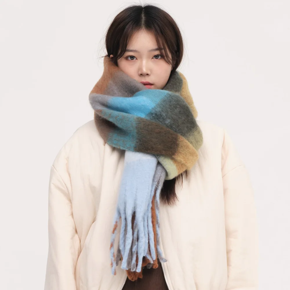 

2023 New Autumn And Spring Korean Style Women's Scarf Plaid Soft Warm Tassels Scarf Shawl Mixed Color