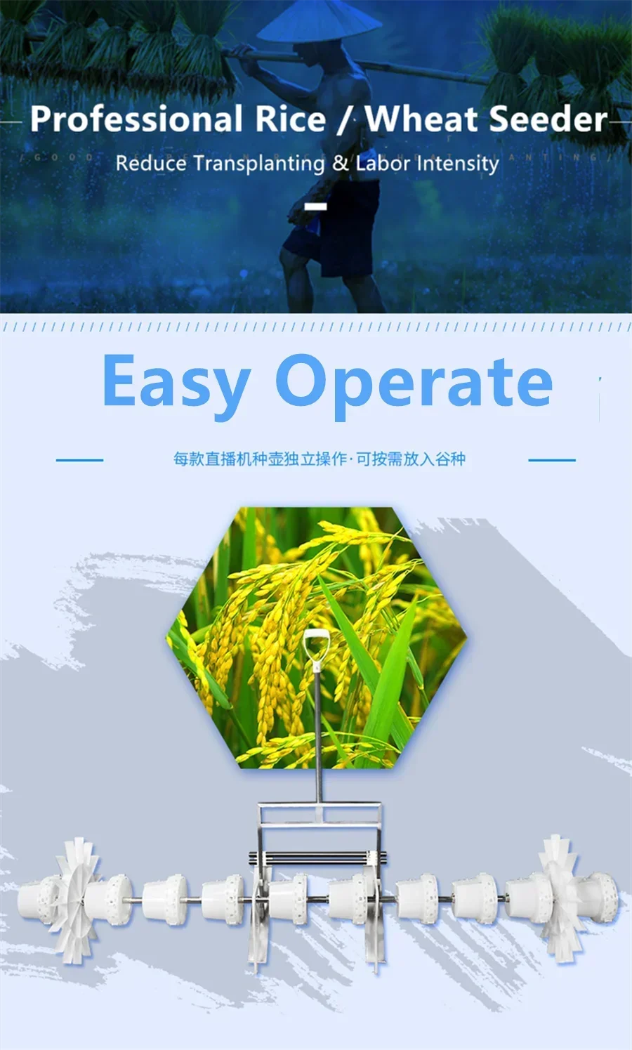 Hand-held transplanting tool multifunction paddy planter rice drum seeder for wholesaler