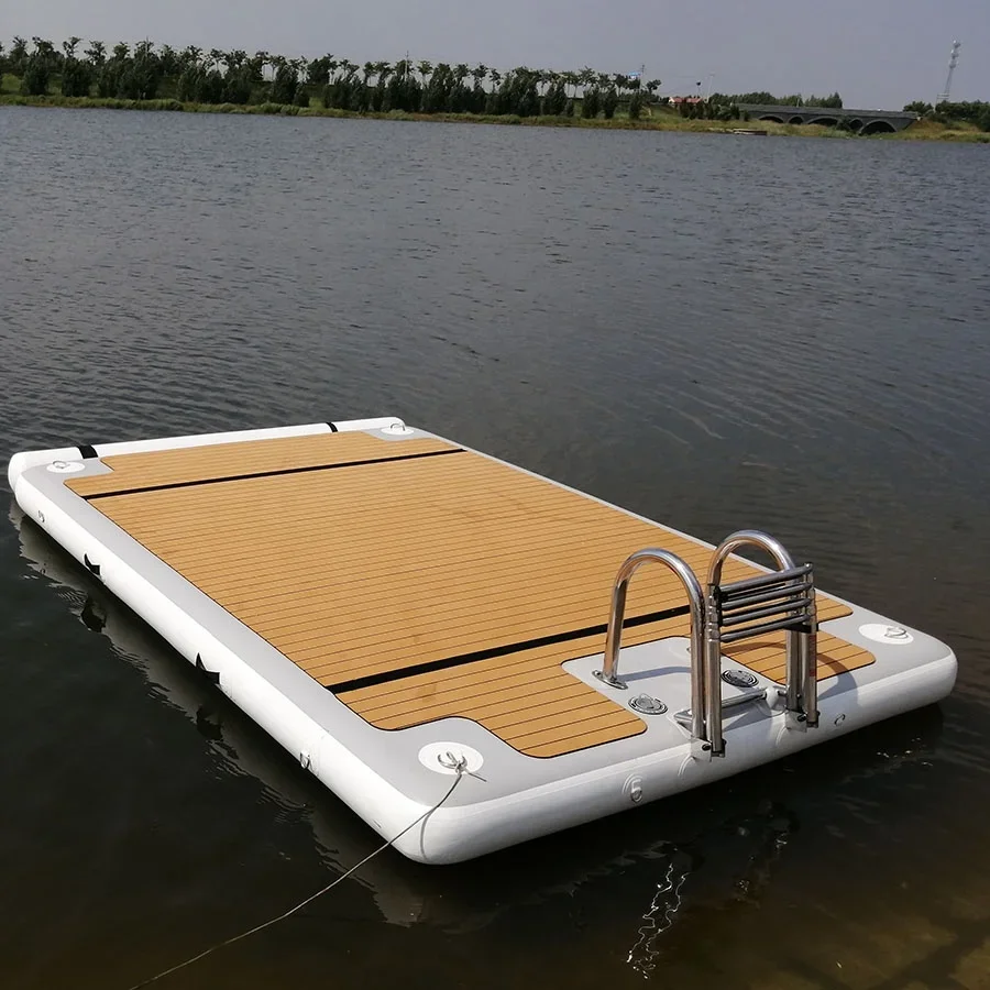 drop stitch inflatable floating island inflatable pontoon fishing mat for water sports play equipment