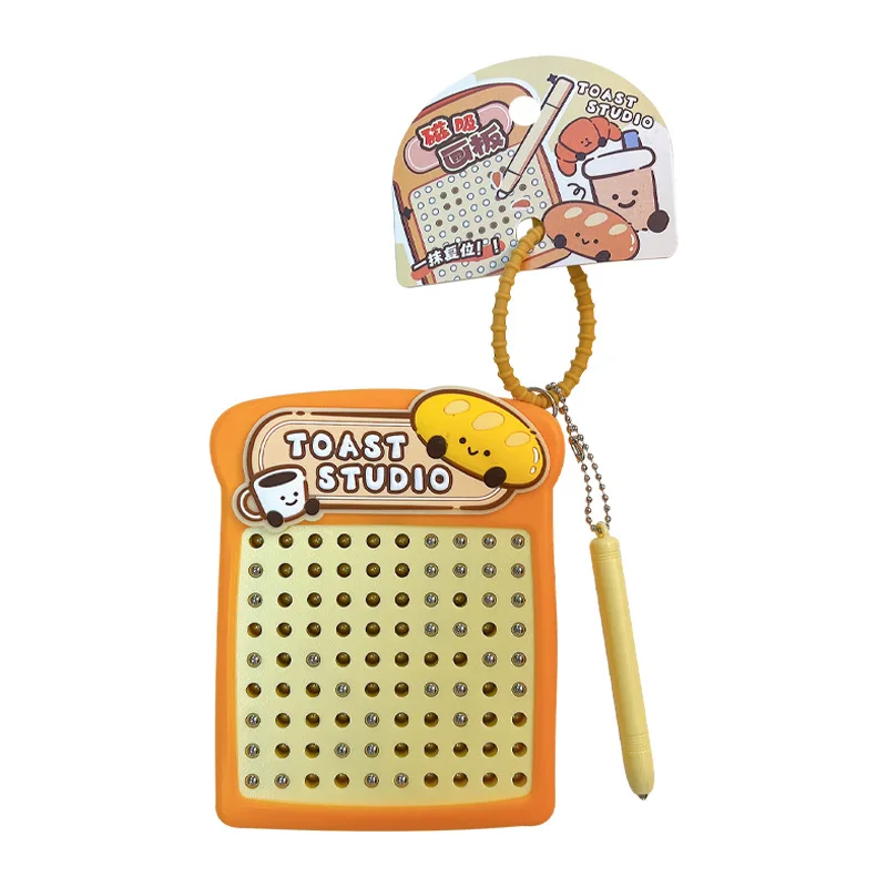 Creative Cute Bread Stress Relief 90 Beads Square Magnetic Drawing Board Keychain Pendant Fun Drawing Board Toy Small Gifts