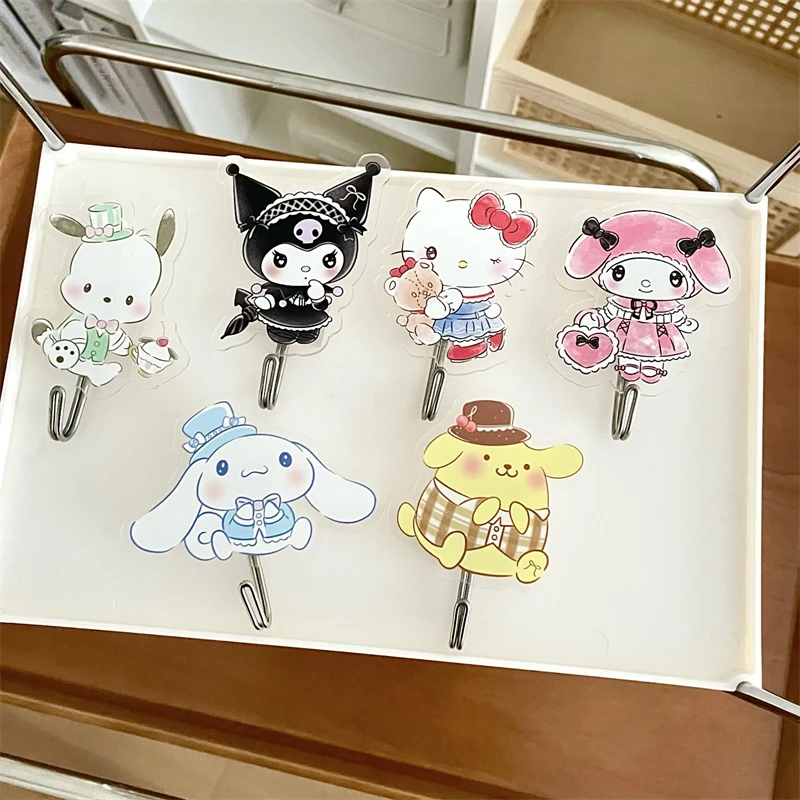 Sanurgente-Hello Kitty Cartoon Hook, Cinnamoroll Home Door Hook, HOTowel Storage, Kitchen No Punching Seamless Hook, Kawaii, New