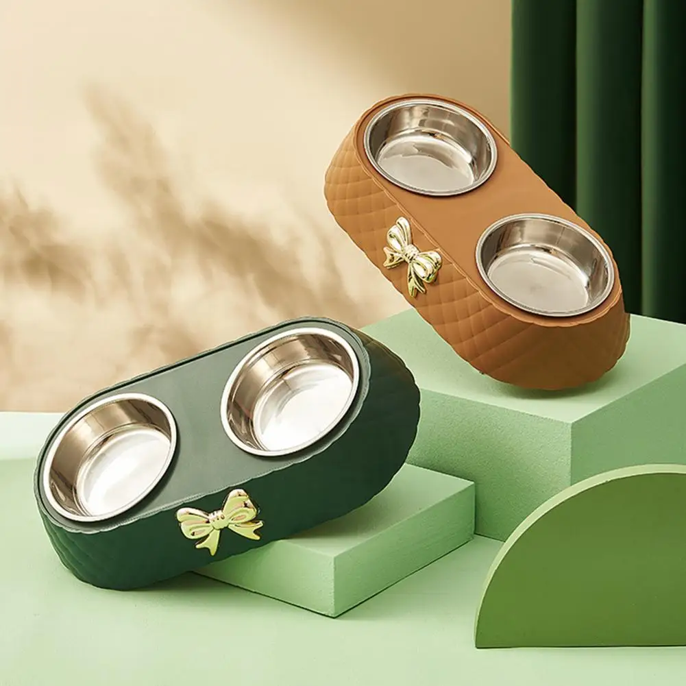 Anti-deformed Pet Water Bowl Pet Accessory Cat Food Bowl Bow-knot Dog Cat Feeder Double Bowls Store Food