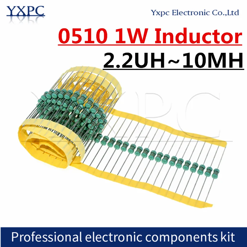 50pcs 0510 1W Inductor DIP Color Ring Inductance 0.22uH 10mH 1 2.2UH 3.3 4.7UH 6.8 10 22 33UH 47 68 100 150 220 330 470 uH mH