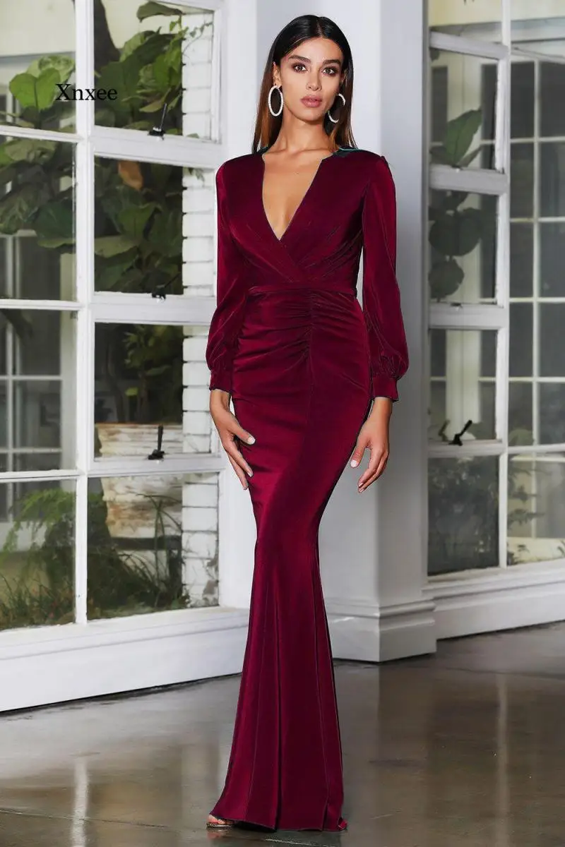 

Autumn and Winter Fashion Ladies Long Skirt Waist Evening Dress Deep V-Neck Sexy Small Tail Dress for Dinner Party