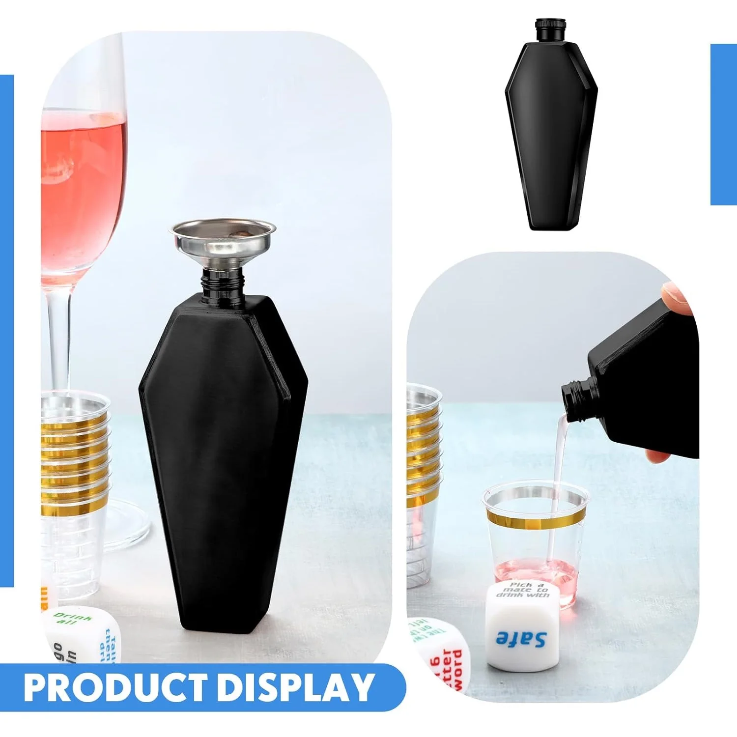 Creative 3.5/6OZ Hip Flask with Funnel Hexagon Coffin Stainless Whisky Bottle for Festival Gift Leak-proof Pocket Liquor Flask