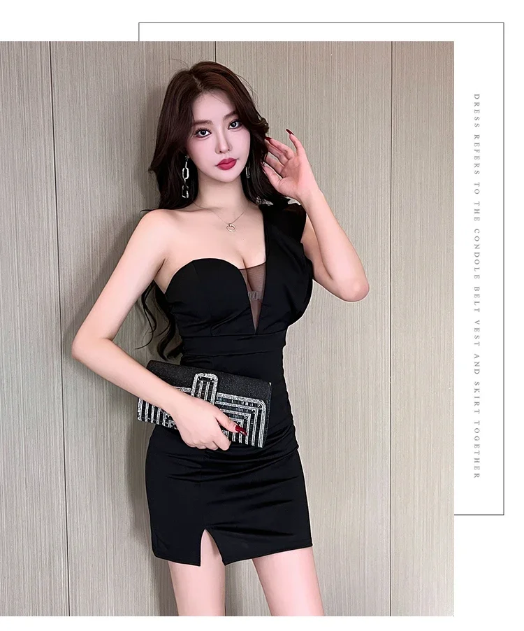 Gagarich Sexy Socialite Style Asymmetrical One Shoulder Dress Nightclub Bar Temperament Women Tight Fit Slim Nightclub Vestidos