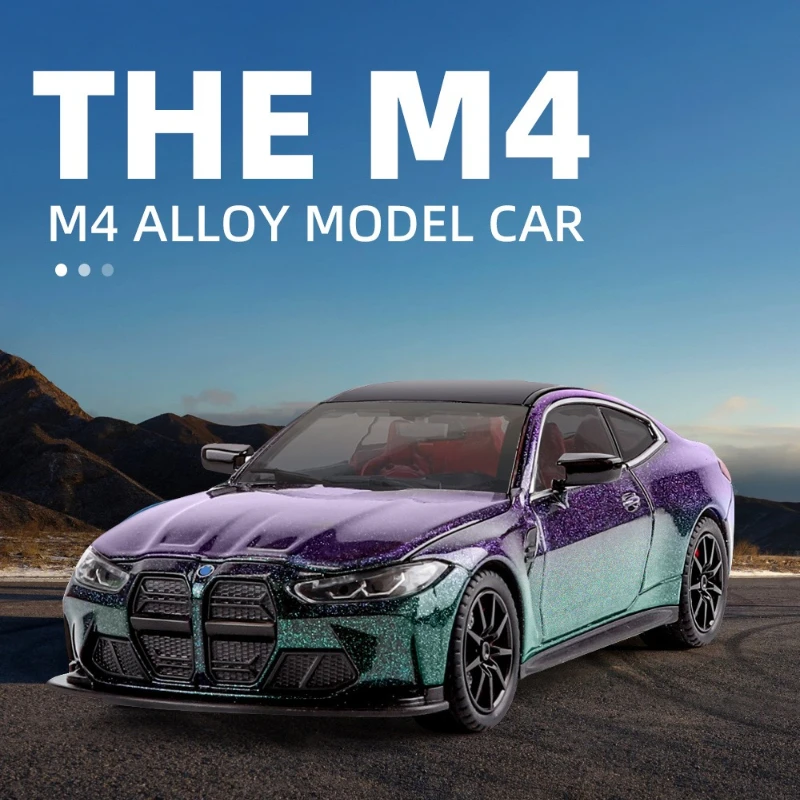 

Изысканная модель спортивного автомобиля M4 из сплава, масштаб 1:24, со звуком и светом, инерционная игрушка, высококачественная фигурка-украшение для стола для мальчиков и взрослых