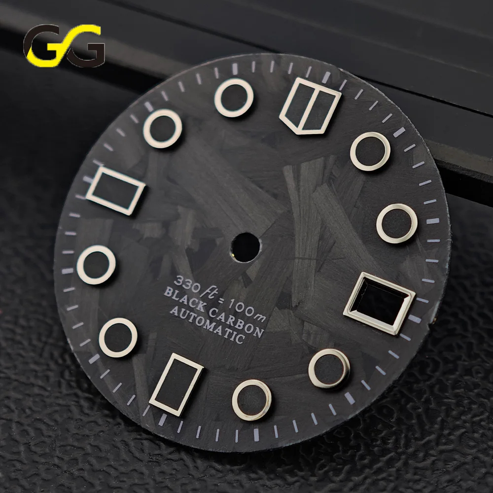 

28.5mm Carbon Fiber Watch Dial Single Calendar C3 Green Luminous Black Dial Fit NH35 NH36 8215 2824 Movement Watch Accessories