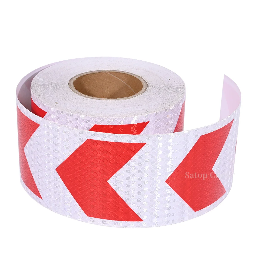 Autocollants réfléchissants en forme de flèche 10cm x 25m, bande adhésive blanche et rouge pour camion, ruban de marquage, Protection de sécurité