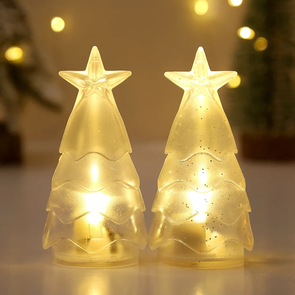 LED Electronic Candle Christmas Tree Modeling Desktop Ornaments Atmosphere Crystal Nightlight Home Decor