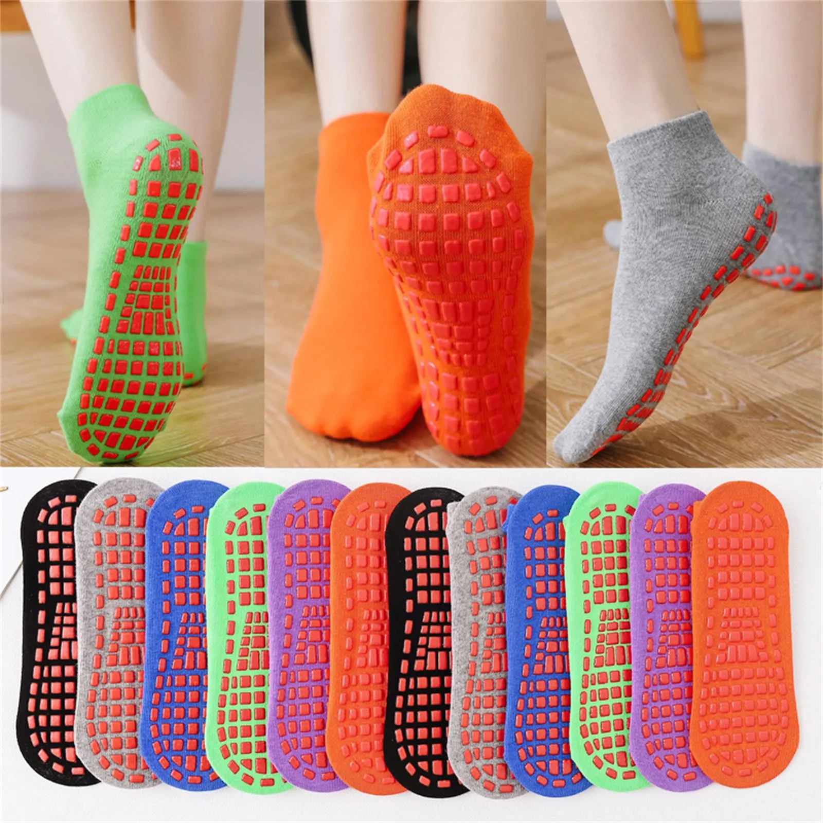 5-11 years old children's non-slip floor socks yoga trampoline socks soles glue early education solid color cotton socks