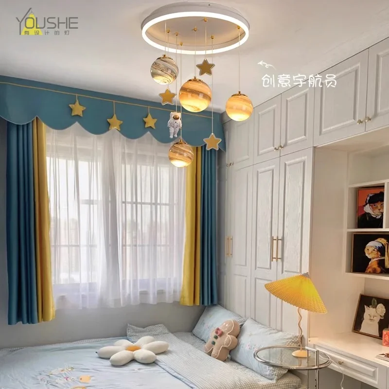 Modern minimalist children's room ceiling light creative bedroom space planet light