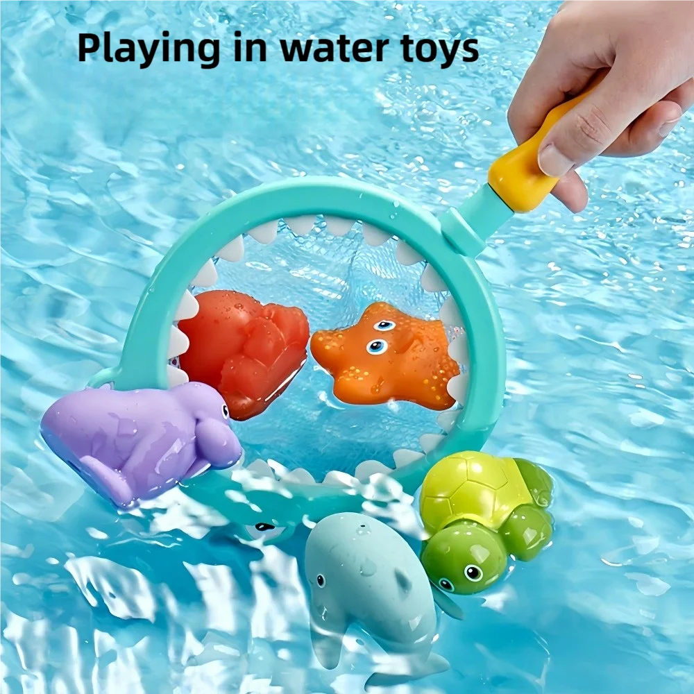 Baby Bath Toys Turtle Squirt Water Net Fishing Shark Children's Animal Squeeze Fun Floating Water Toys