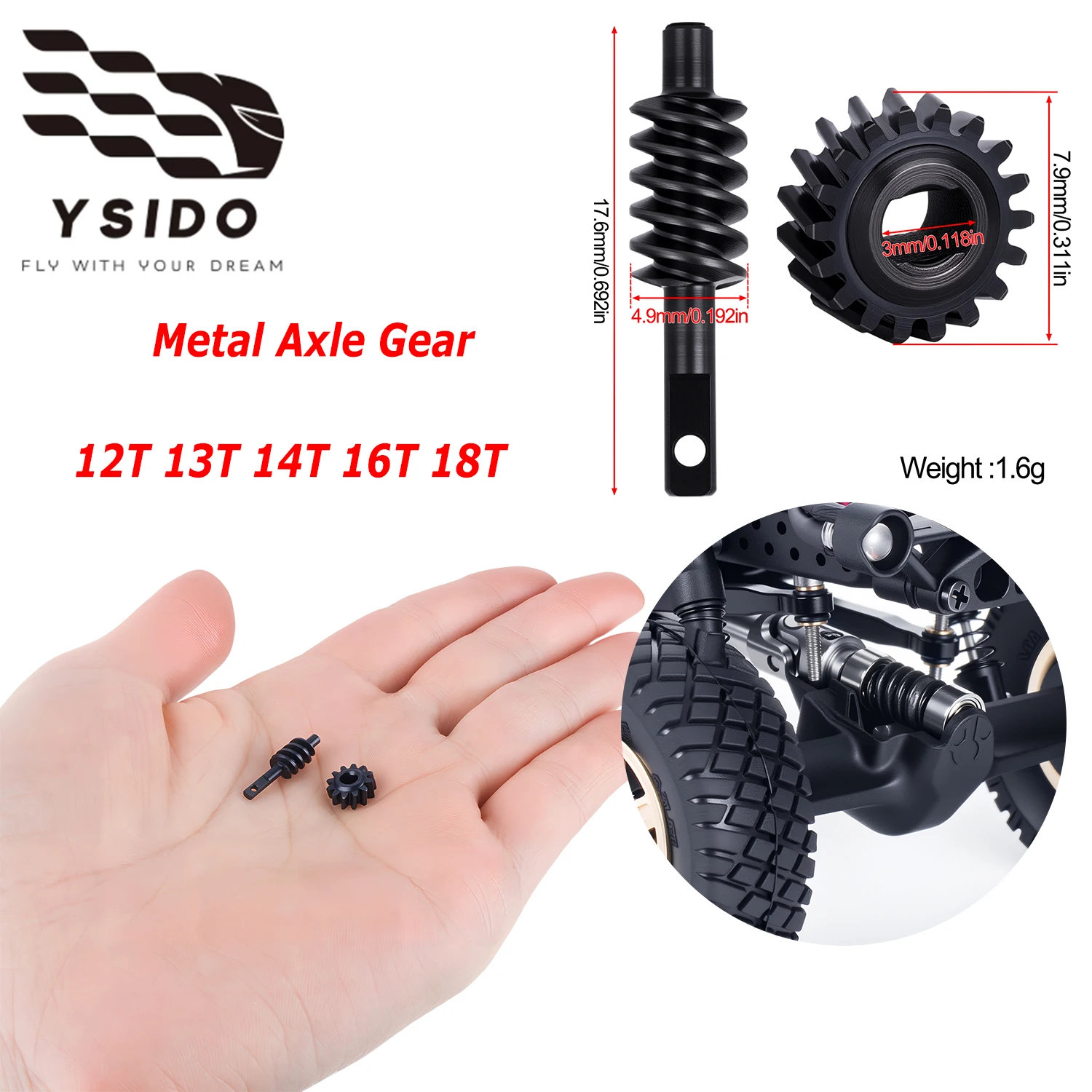 YSIDO Carbon steel axle gear 12T 13T 14T 16T 18TS CX30 Bridge Overdrive Underdrive For 1/30 RC Crawler Car Axial SCX30 Model