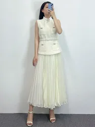 Quality Summer Autumn Fake 2 Piece Set Women Tweed Chiffon Long Dresses Evening Dress Lady Crystal Big Bow Formal Party Vestidos