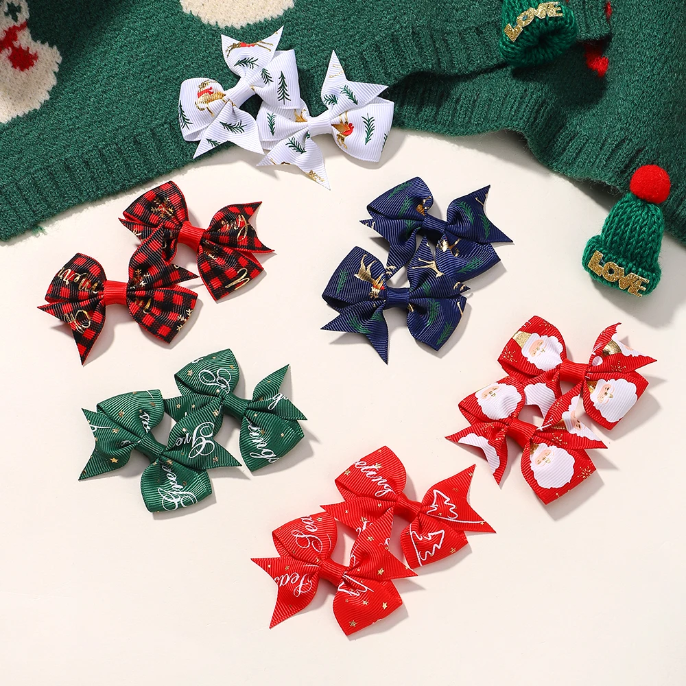 6/8 Pcs Christmas Bows New Year Party Decor Hair Bows For Girl Kids Hair Christmas Holiday Decorations Baby Hair Accessories