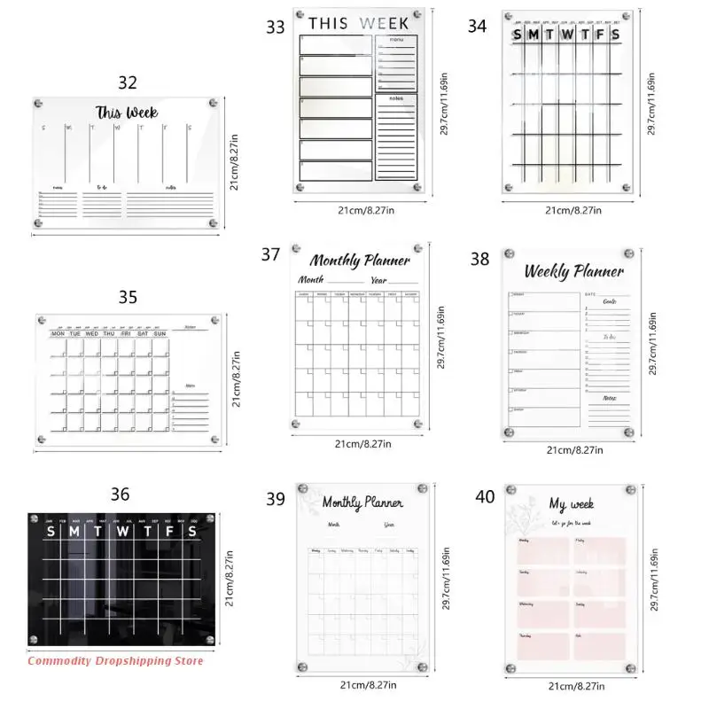 Erasable Family Schedule Planner, Acrylic Calendar Board, Wall Mounted, Weekly Whiteboard, Easy to Install